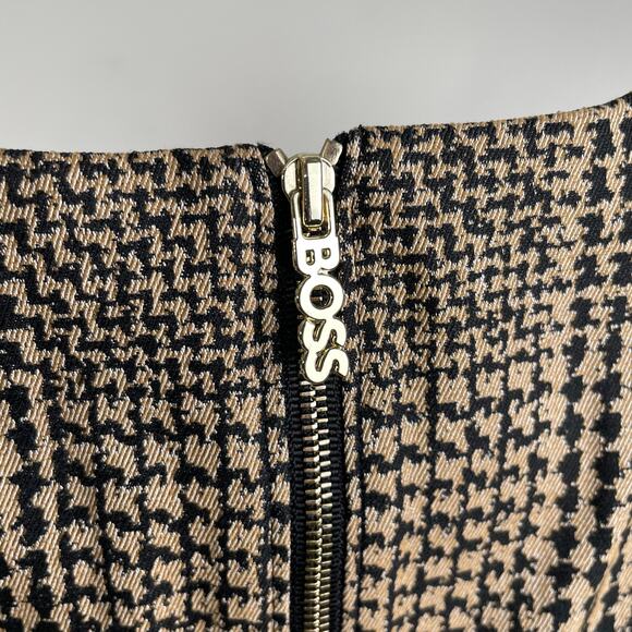 Hugo Boss Dixetta Sheath Midi Dress Brown Black Houndstooth US 8 Short Sleeve - Picture 6 of 16